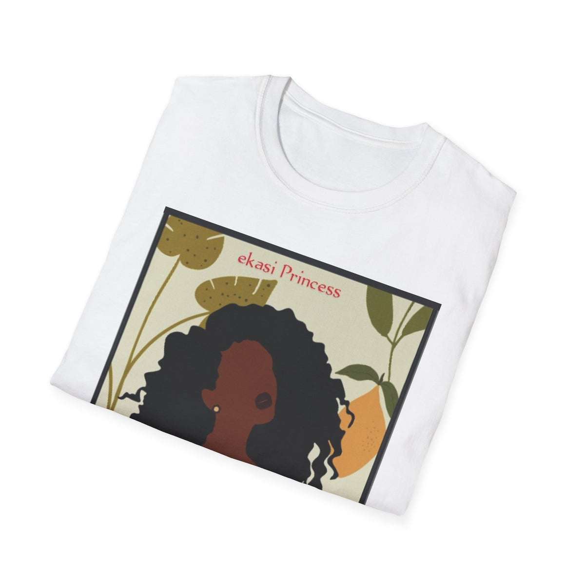 Melanin Princess T-Shirt | Afro Woman Illustration, Botanical Frame