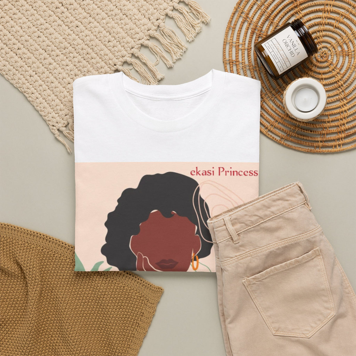 Afro Chic Portrait T-Shirt | Botanical Illustration, 'eboni Princess'