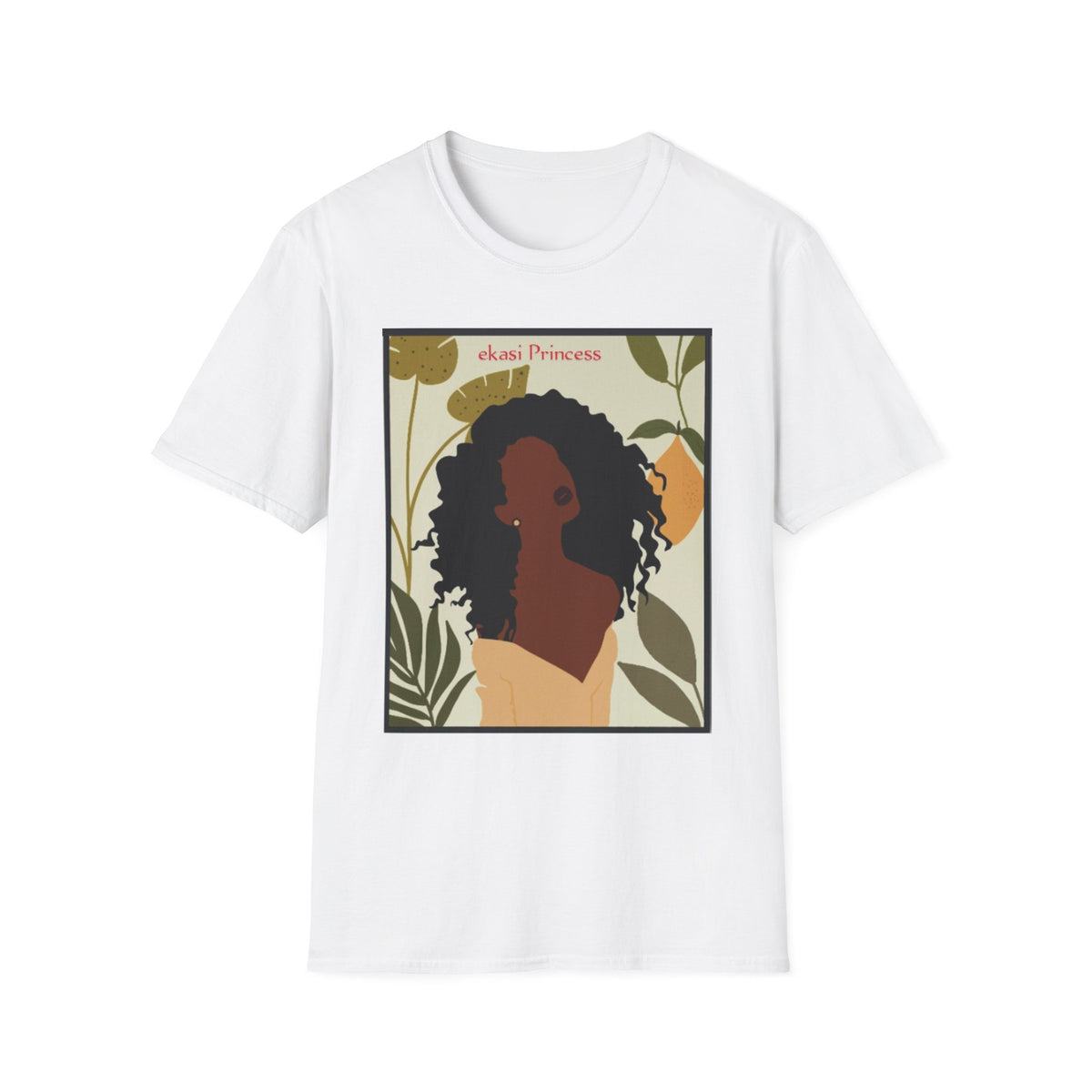 Melanin Princess T-Shirt | Afro Woman Illustration, Botanical Frame